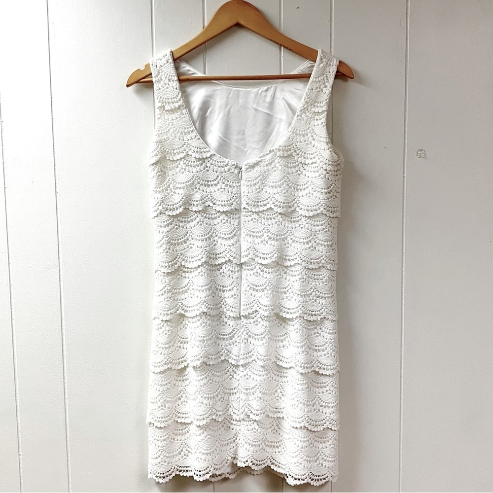 WHBM Womens White Crocheted Lace Dress SZ 4 Feminine Bridal Shower Coquette Boho - Picture 4 of 10